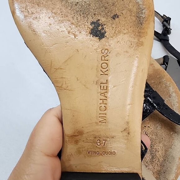 Michael Kors Collection Size 6.5 EU 37 Hanne Snakeskin Sandal Black - Picture 7 of 8